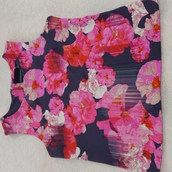 Cynthia Rowley Pink Floral Striped Scuba Bodycon Sleeveless Blouse - Picture 4 of 10